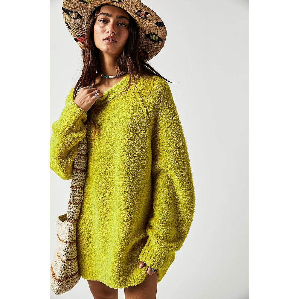 New Free People Parker Teddy Tunic SWEATER  $168 MEDIUM  Lime